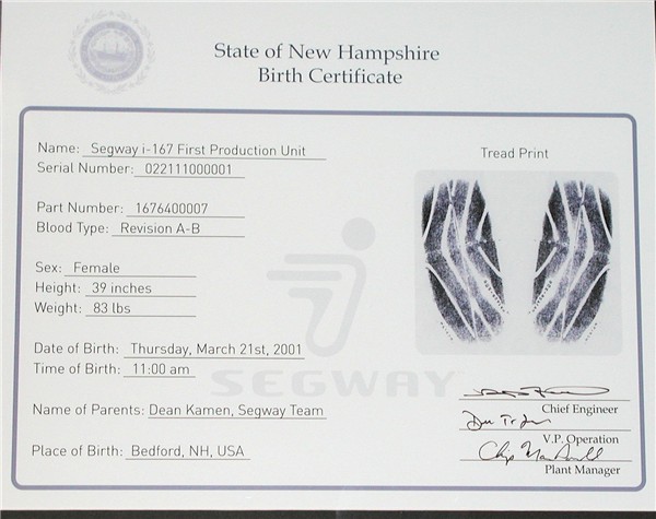 segway birth certificate